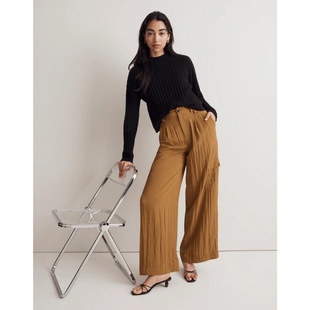Madewell Sz 12 Olive Green Harlow Wide Leg High Rise Viscose Cargo Pants solid - Picture 1 of 8